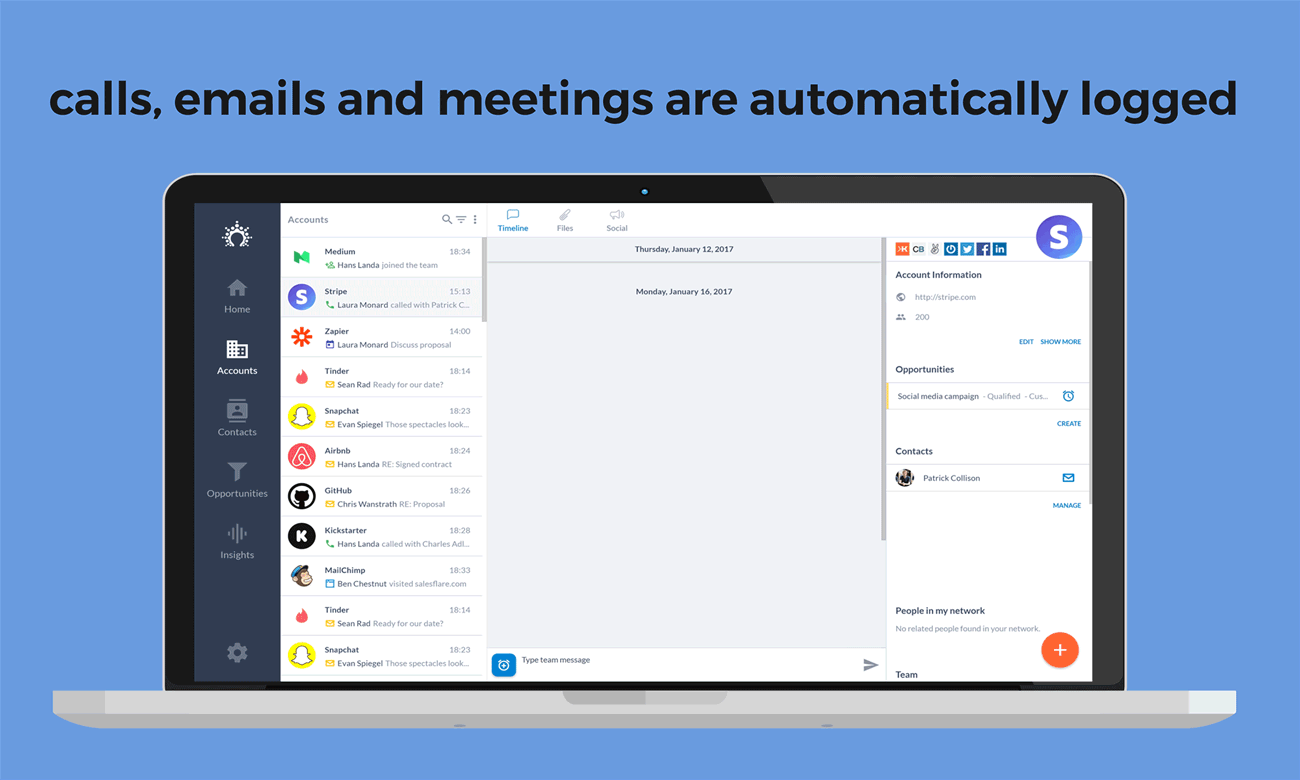 calls, emails and meetings are automatically logged in saleslare