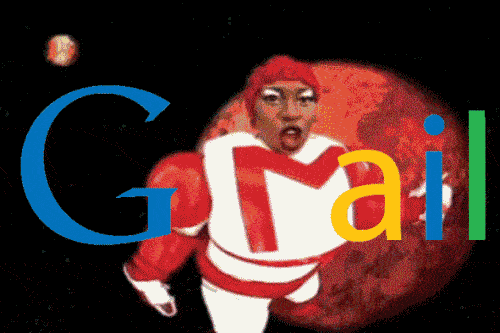 woman dancing in space in a gmail outfit