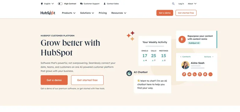 HubSpot CRM homepage