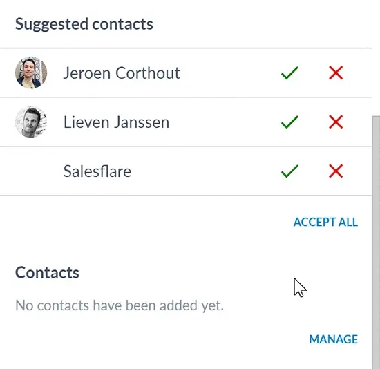 Föreslagna kontakter på CRM-plattformen Salesflare