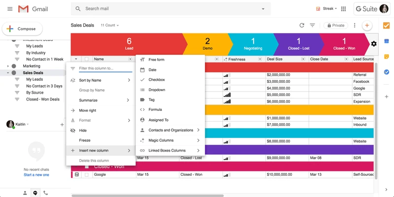 Streak Canalización de CRM en Gmail