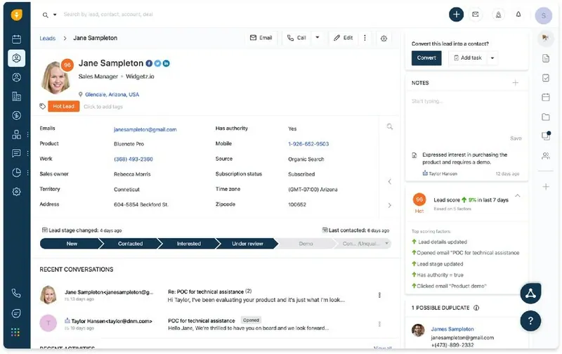 manage a sales prospect in Freshworks CRM