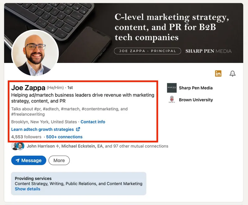 ملف شخصي محسّن على LinkedIn لمالك وكالة