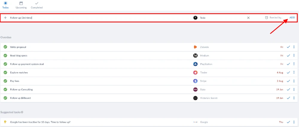 create a task in salesflare to follow up