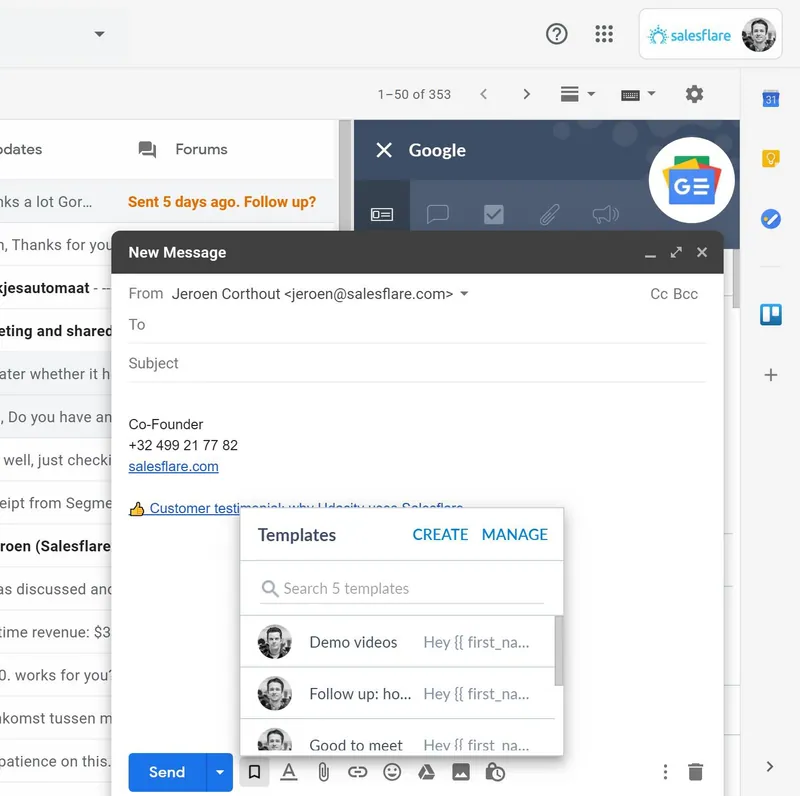 Salesflare의 Gmail 이메일 템플릿