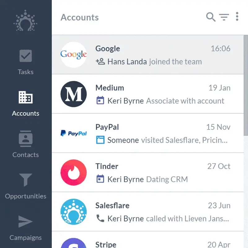массовые действия Salesflare для аккаунтов