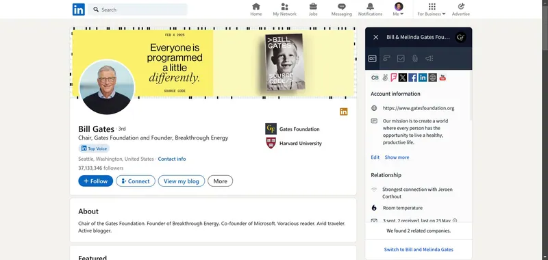 Barra laterale di Salesflare su un profilo LinkedIn, con dati aziendali arricchiti e la relazione