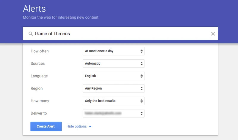 Google Alerts 스크린샷