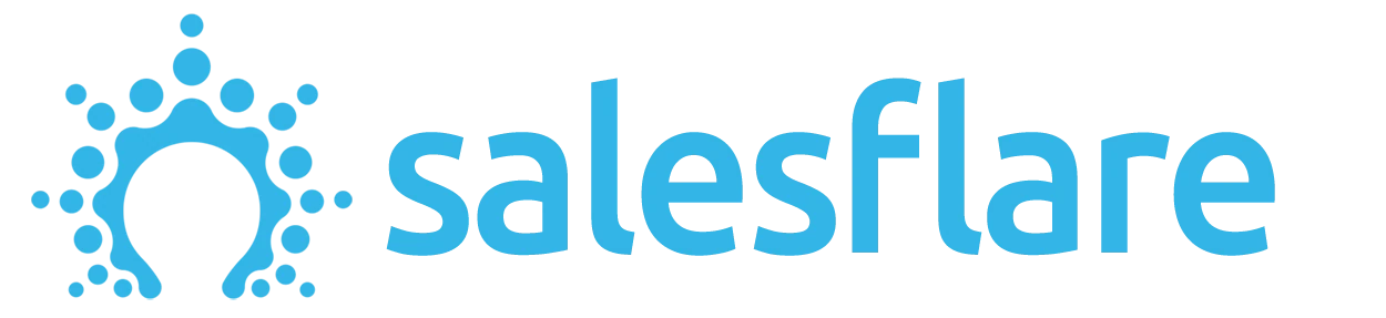 شعار Salesflare: حلقة من النقاط الزرقاء تتوهج إلى الخارج بجوار الاسم المكتوب