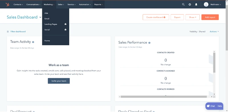 HubSpot sales dashboard