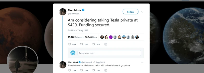 tweets by publicly traded companies - the Elon Musk tweet