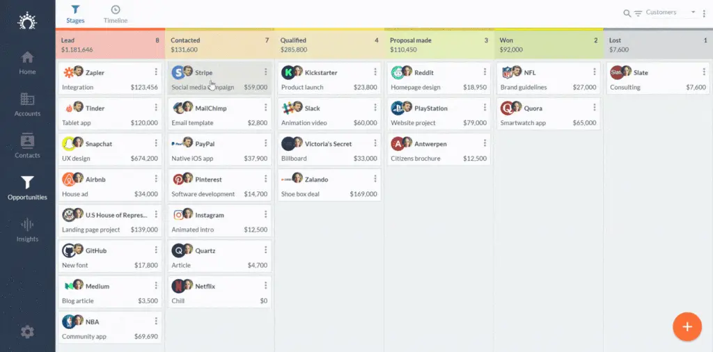 salesflare pipeline drag & drop