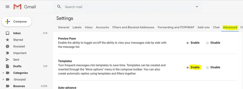 Gmail Templates(이전 이름: Canned Responses)