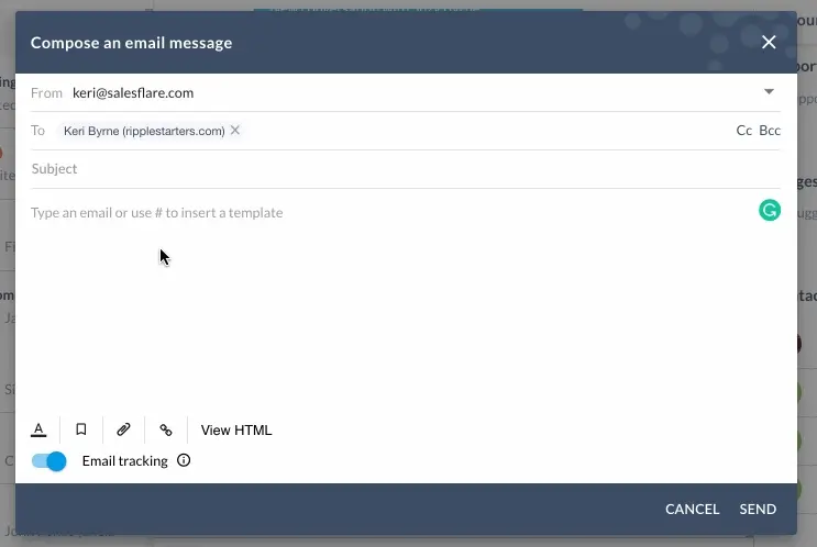 добавление шаблона в письмо в Salesflare