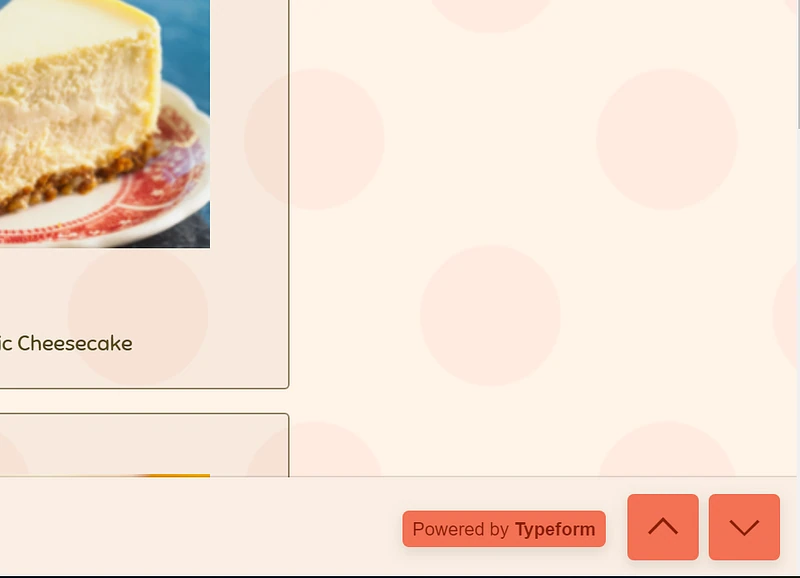 A “Powered by Typeform” badge in the bottom right corner of a cake order form