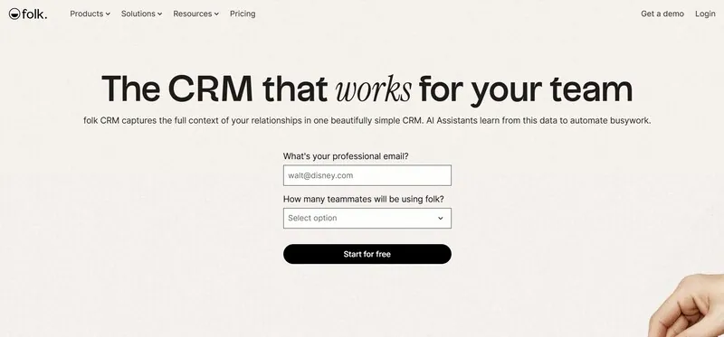 Página de inicio de folk CRM