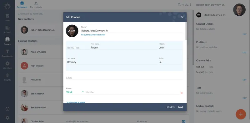editing robert downey jr's contact in salesflare