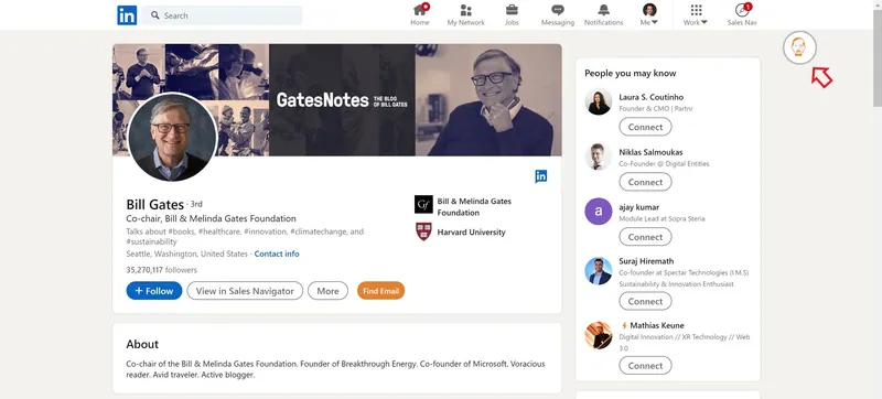 VoilaNorbert email finder in LinkedIn