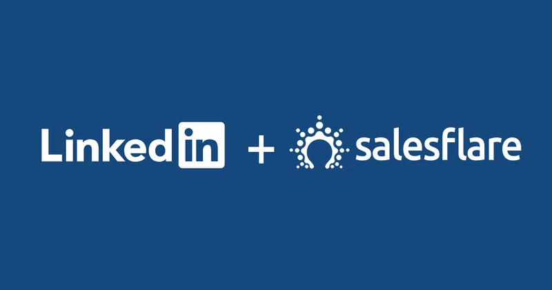 Логотипы LinkedIn и Salesflare, соединённые знаком плюса на синем фоне