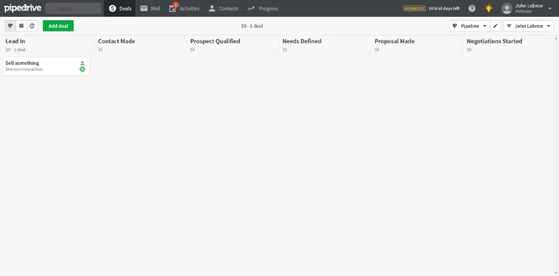 Pipedrive deals pipeline