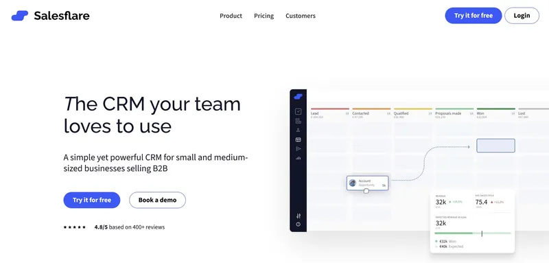 Strona główna CRM Salesflare dla firm konsultingowych i indywidualnych konsultantów