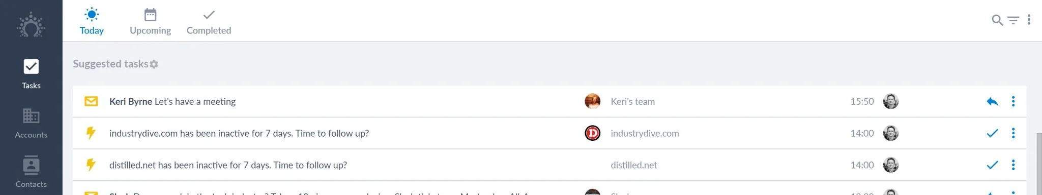 föreslagna uppgifter i Salesflare