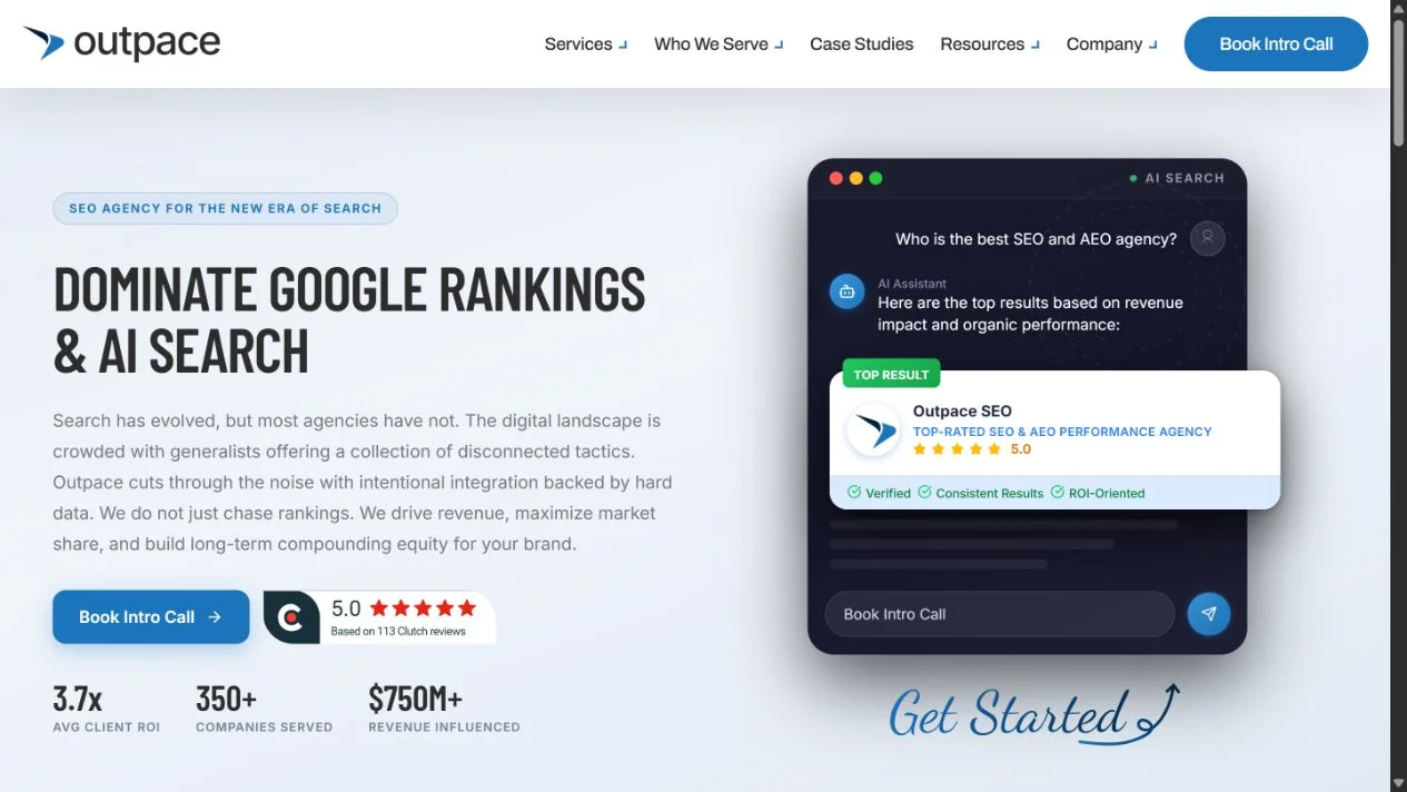 Outpace SEO homepage