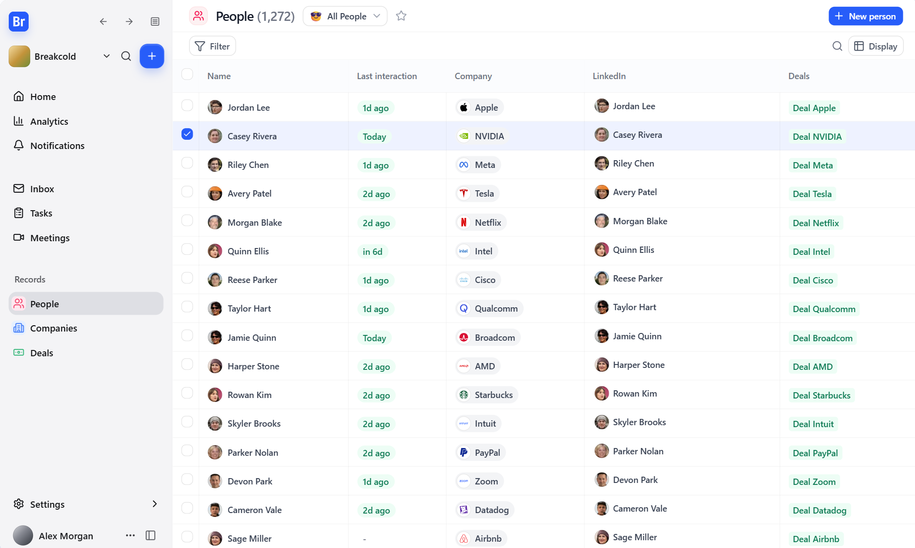 Contacts et entreprises dans Breakcold CRM