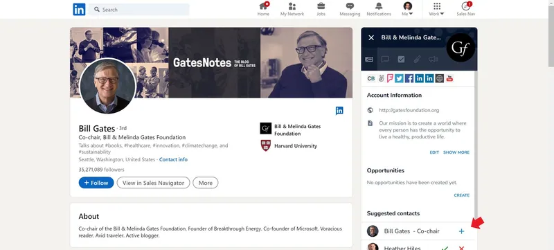 aggiungere lead al CRM usando la barra laterale di LinkedIn