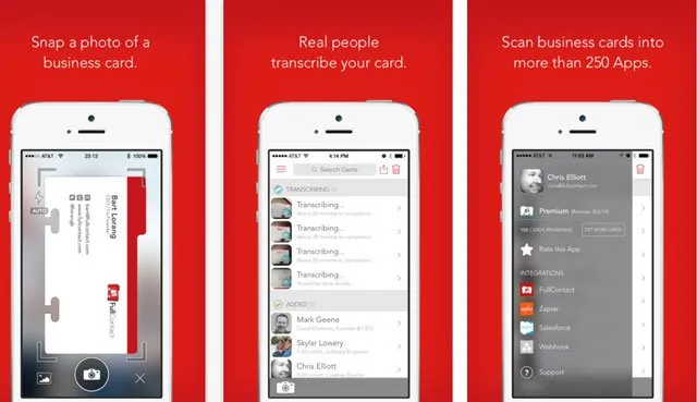 snap a photo of a business card in contacts+