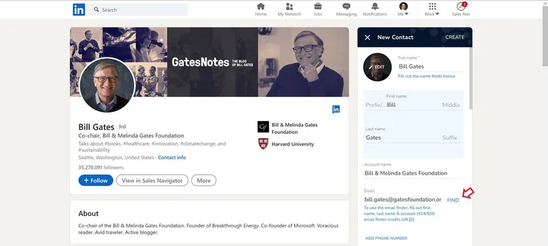 find email addresses in LinkedIn
