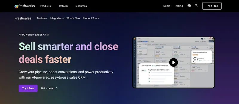 Freshworks CRM homepage