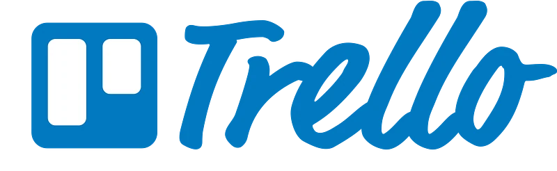 Trello 로고: 손글씨 워드마크 옆에 파란색 두 열 보드 아이콘이 있는 모습