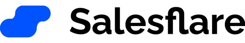 파란색 S 모양 로고마크와 검은색 글씨로 표기된 이름이 나란히 놓인 Salesflare 로고 조합