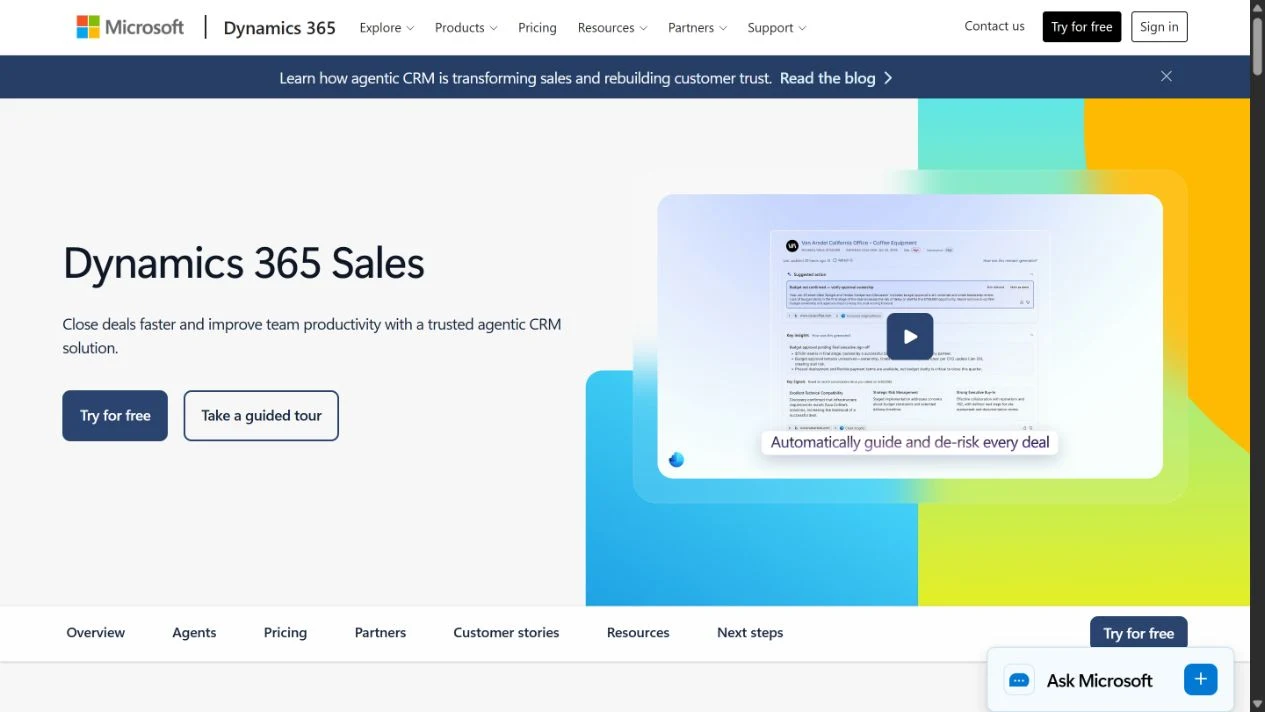 Microsoft Dynamics 365 Sales homepage