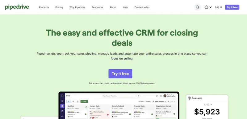 Pipedrive CRM homepage