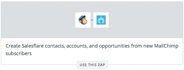 Plantilla de Zapier: “Create Salesflare contacts, accounts, and opportunities from new MailChimp subscribers”