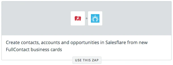Plantilla de Zapier: “Create contacts, accounts and opportunities in Salesflare from new FullContact business cards”