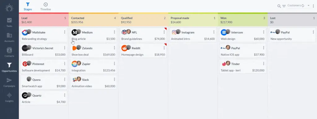 bulk selecting opportunities in salesflare