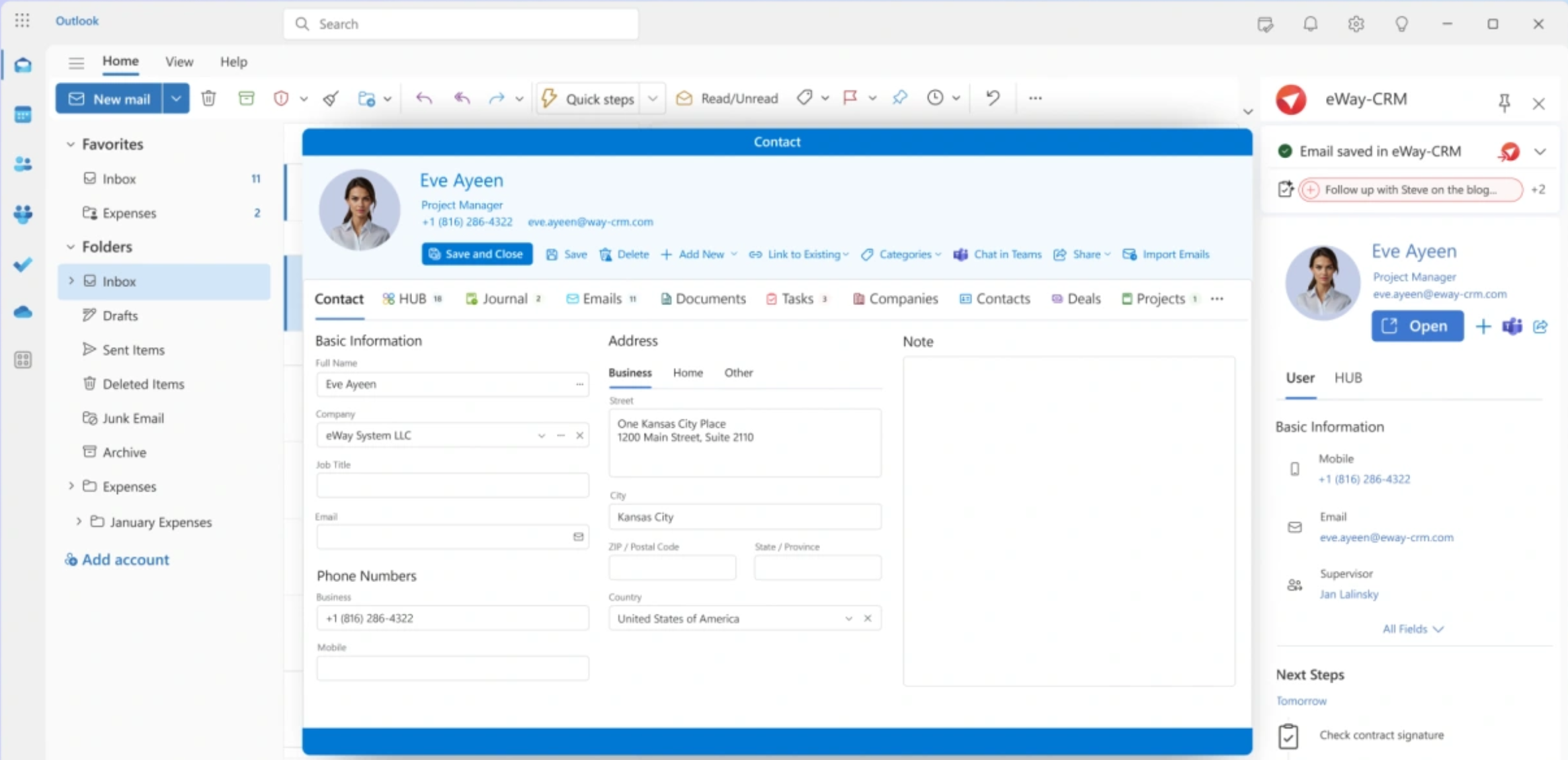 Kontaktpost och sidopanel i eWay-CRM i Microsoft Outlook