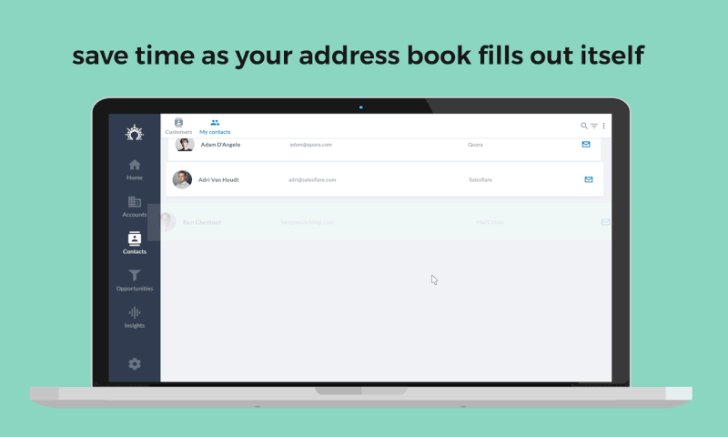 Salesflare product demonstration of address book