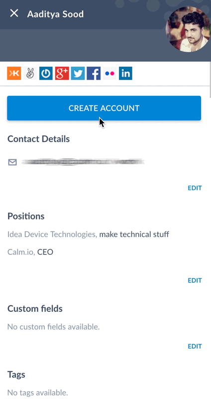 Create account from contact on Salesflare CRM platform