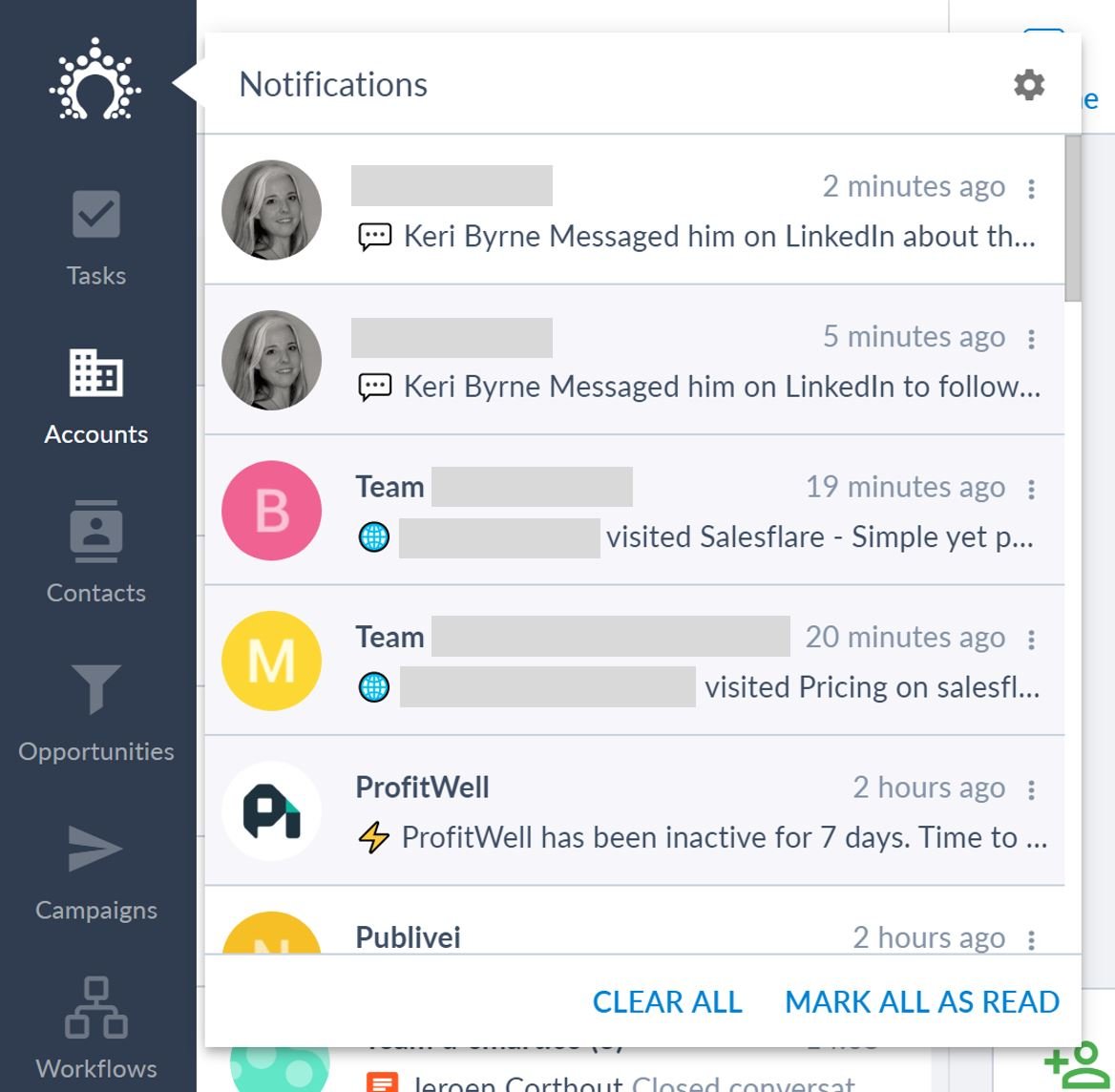 salesflare notifications